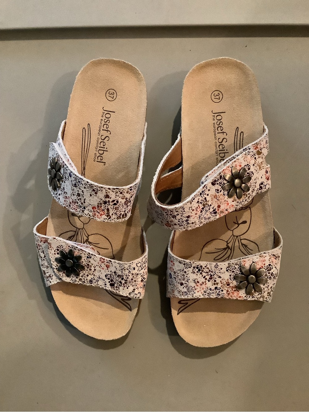 Josef Seibel Multicolor Floral Double-Strap Slide Sandals 37 Brand New